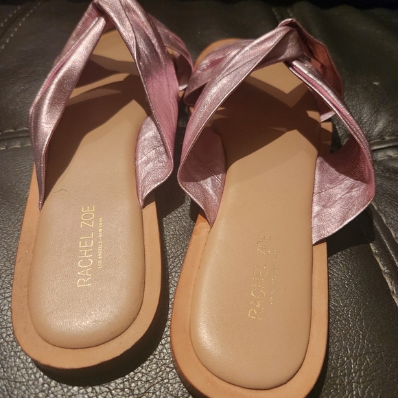 Rachel Zoe Metallic Pink Leather Knot Flat Sandal - Picture 4 of 9